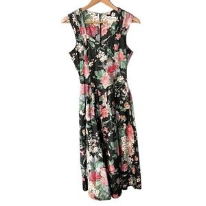 Vintage CYGNET Moody Floral Fit and Flare Tie Waist Dress